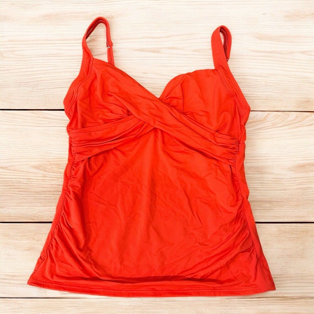 Lands End Orange Ruched Twist Front‎ Tankini Swim Top Size 8